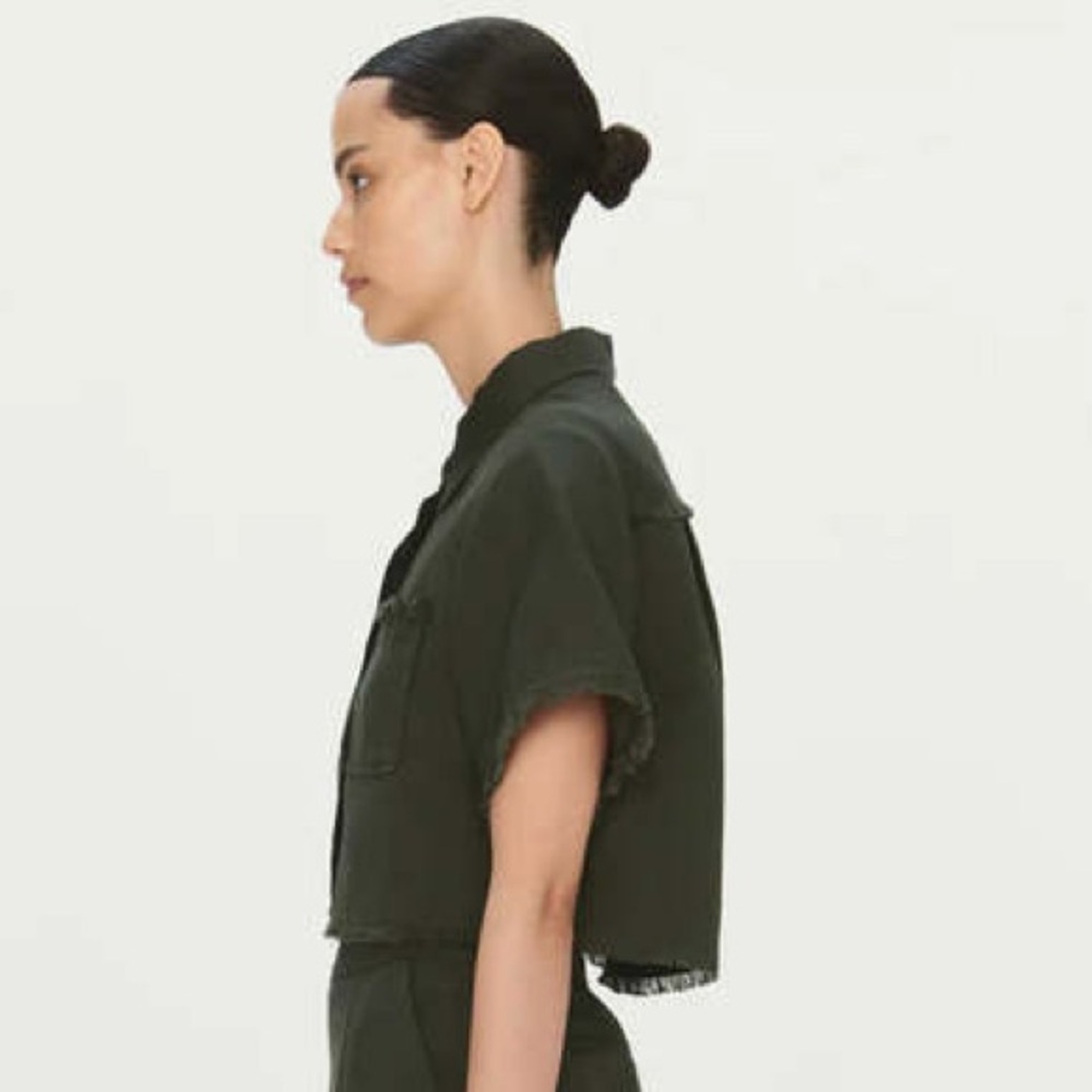 Simkhai Solange Army Green Cover Up Short Sleeve Button Down Top EUC Size XS - Picture 2 of 10